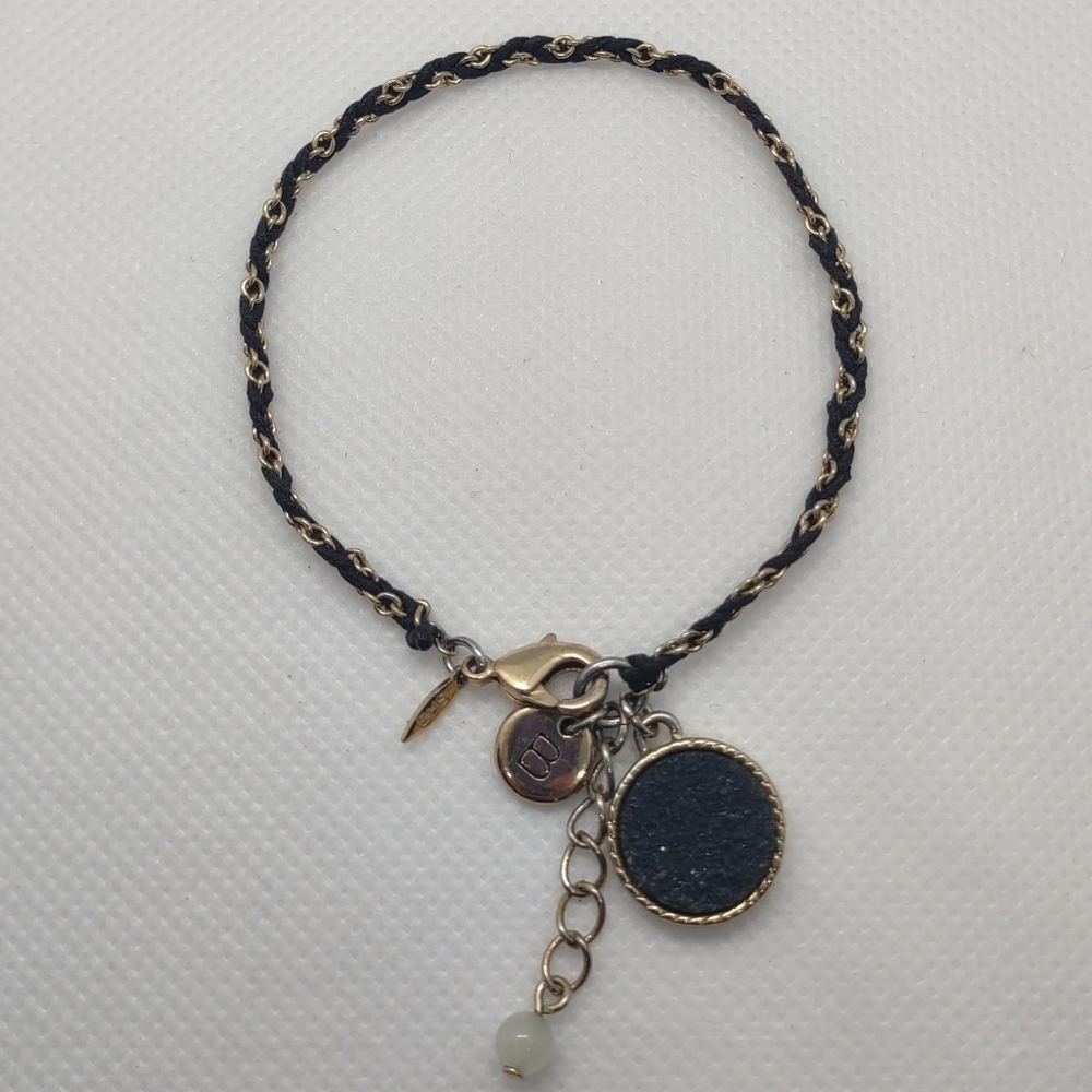 Braided Cord Initial "B" Bracelet Black &‎ Gold Tone